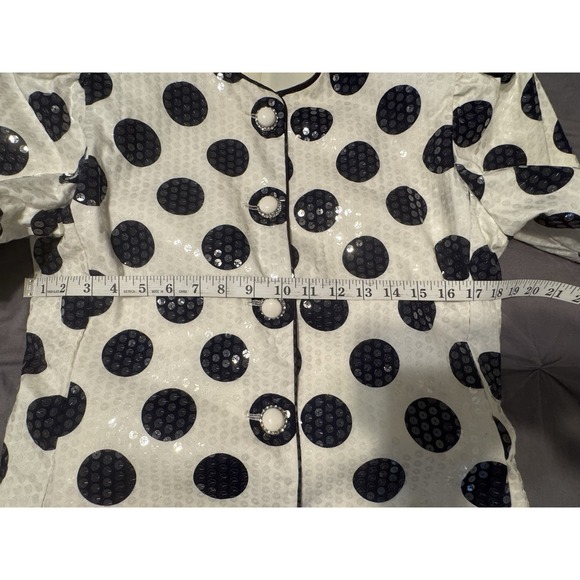 Vintage Karen Lawrence Sequin White & Navy Blue Polka Dot Women's Blouse Size-8 - Picture 7 of 13